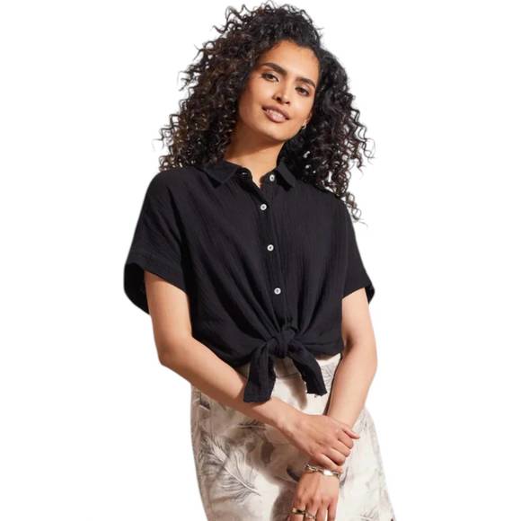 NEW TRIBAL cotton gauze button-up shirt in black - Picture 3 of 3